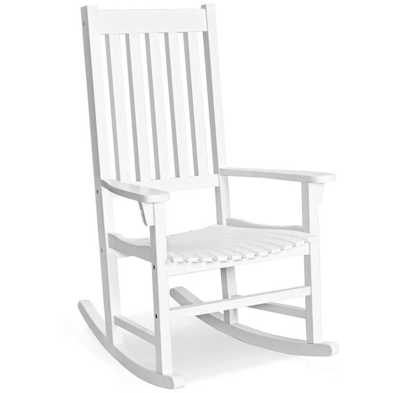 Acacia Wood Rocking Chair, High Back Porch Rocker with Wide Seat & Ergonomic Armrest for Indoor Outdoor Use