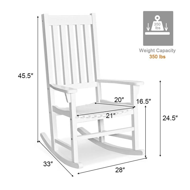 Acacia Wood Rocking Chair, High Back Porch Rocker with Wide Seat & Ergonomic Armrest for Indoor Outdoor Use