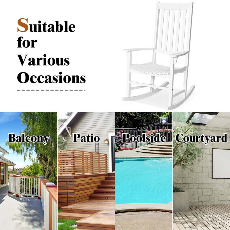 2PCS Acacia Wood Rocking Chair, High Back Porch Rocker with Wide Seat & Ergonomic Armrest for Indoor Outdoor Use