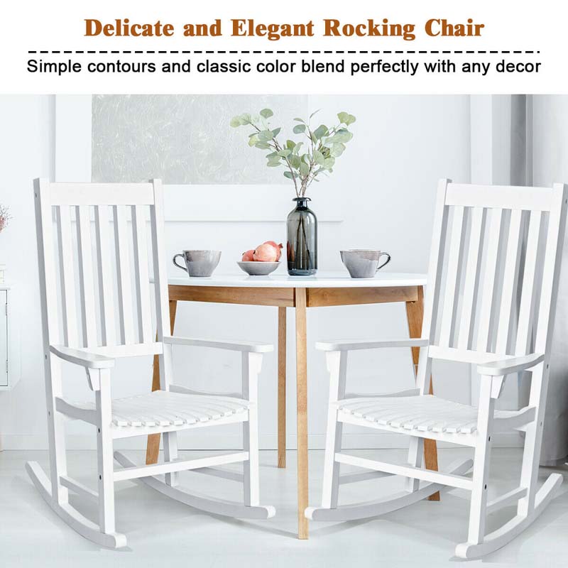 Acacia Wood Rocking Chair, High Back Porch Rocker with Wide Seat & Ergonomic Armrest for Indoor Outdoor Use