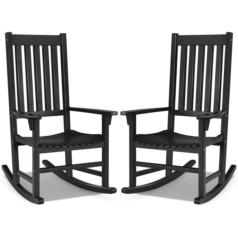 Acacia Wood Rocking Chair, High Back Porch Rocker with Wide Seat & Ergonomic Armrest for Indoor Outdoor Use