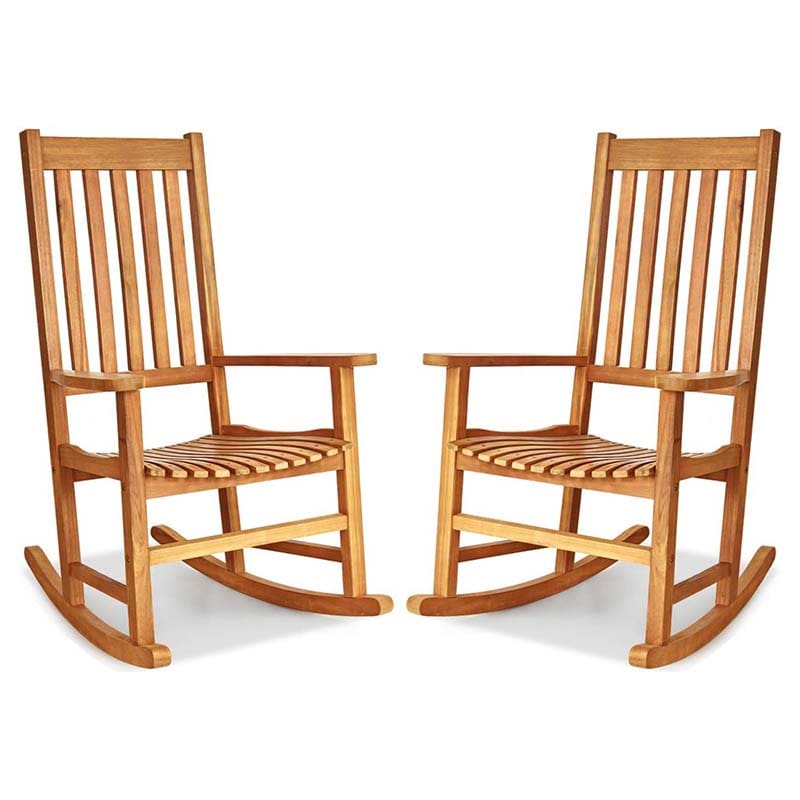 Acacia Wood Rocking Chair, High Back Porch Rocker with Wide Seat & Ergonomic Armrest for Indoor Outdoor Use