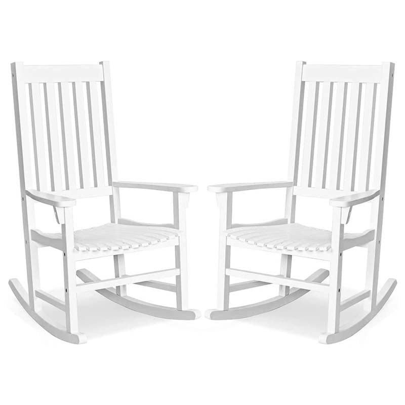 2 Pcs Acacia Wood Rocking Chairs High Back Outdoor Rocker for Porch Patio Lawn