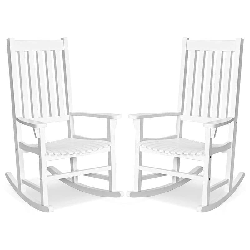 Acacia Wood Rocking Chair, High Back Porch Rocker with Wide Seat & Ergonomic Armrest for Indoor Outdoor Use