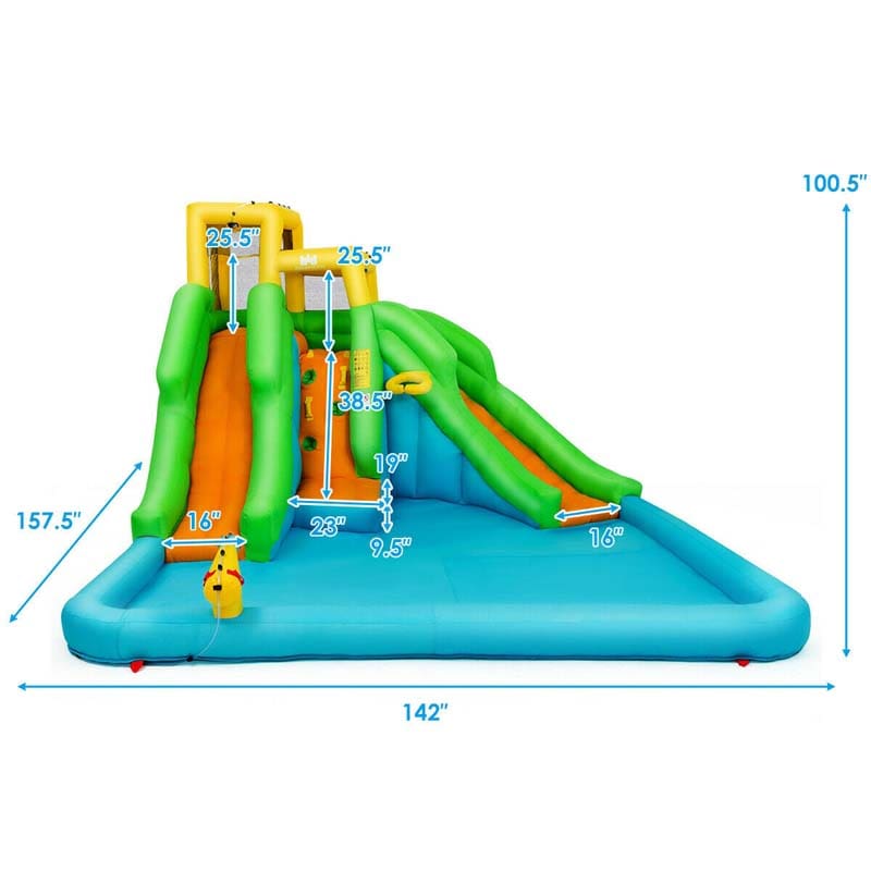 6-in-1 Dual Water Slide Kids Inflatable Bounce House Giant Water Park with Climbing Wall, Splash Pool, Water Cannon