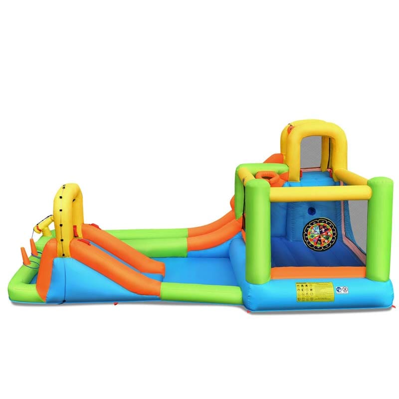 8-in-1 Inflatable Water Slide, Kids Dual Slide Bounce House Water Park with Splash Pool, Trampoline, Climbing Wall & 735W Blower for Backyard Fun