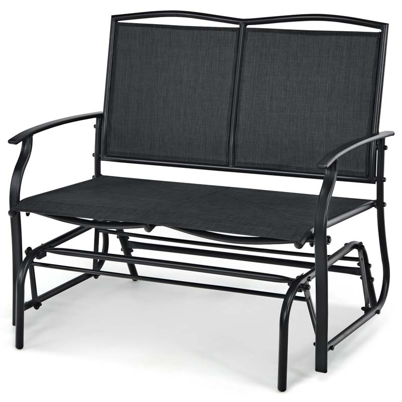 2-Person Outdoor Swing Glider Bench, Steel Frame Patio Double Rocking Loveseat Chair 400LB Capacity w/ Fabric Seat for Porch Backyard Poolside