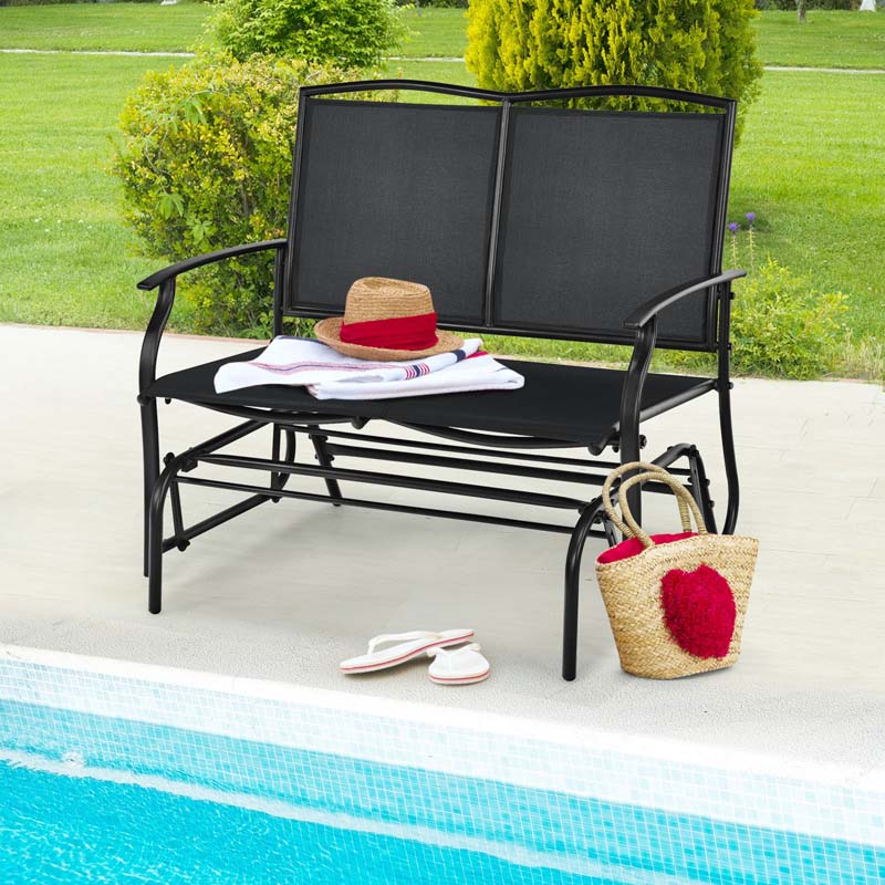 2-Person Outdoor Swing Glider Bench, Steel Frame Patio Double Rocking Loveseat Chair 400LB Capacity w/ Fabric Seat for Porch Backyard Poolside
