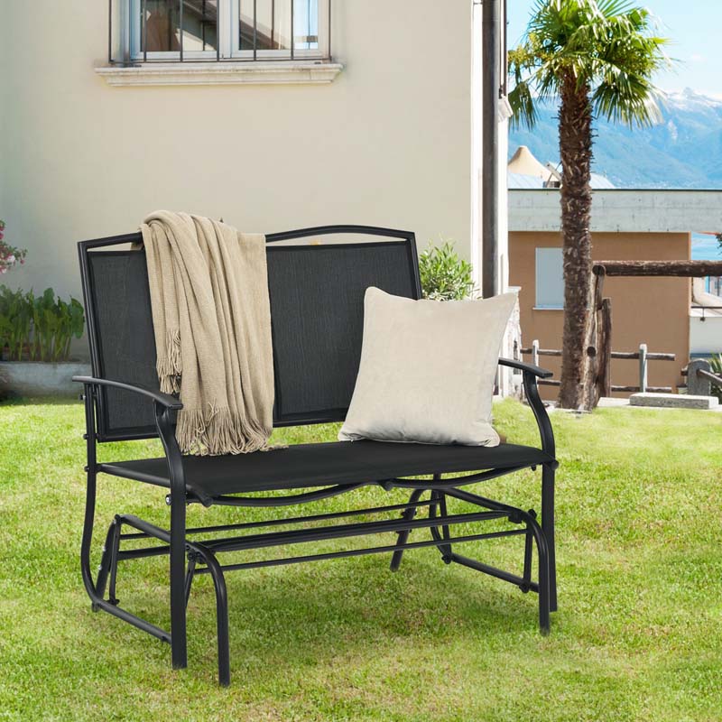 2-Person Outdoor Swing Glider Bench, Steel Frame Patio Double Rocking Loveseat Chair 400LB Capacity w/ Fabric Seat for Porch Backyard Poolside