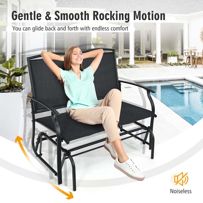 2-Person Outdoor Swing Glider Bench, Steel Frame Patio Double Rocking Loveseat Chair 400LB Capacity w/ Fabric Seat for Porch Backyard Poolside