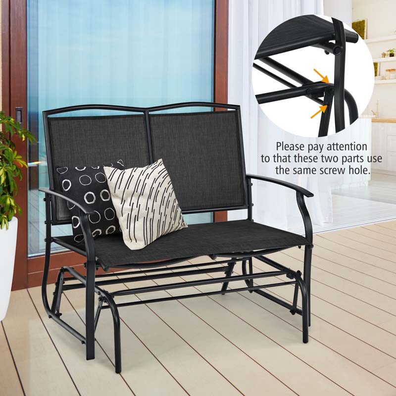 2-Person Outdoor Swing Glider Bench, Steel Frame Patio Double Rocking Loveseat Chair 400LB Capacity w/ Fabric Seat for Porch Backyard Poolside