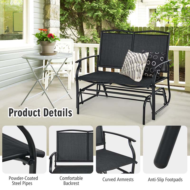 2-Person Outdoor Swing Glider Bench, Steel Frame Patio Double Rocking Loveseat Chair 400LB Capacity w/ Fabric Seat for Porch Backyard Poolside