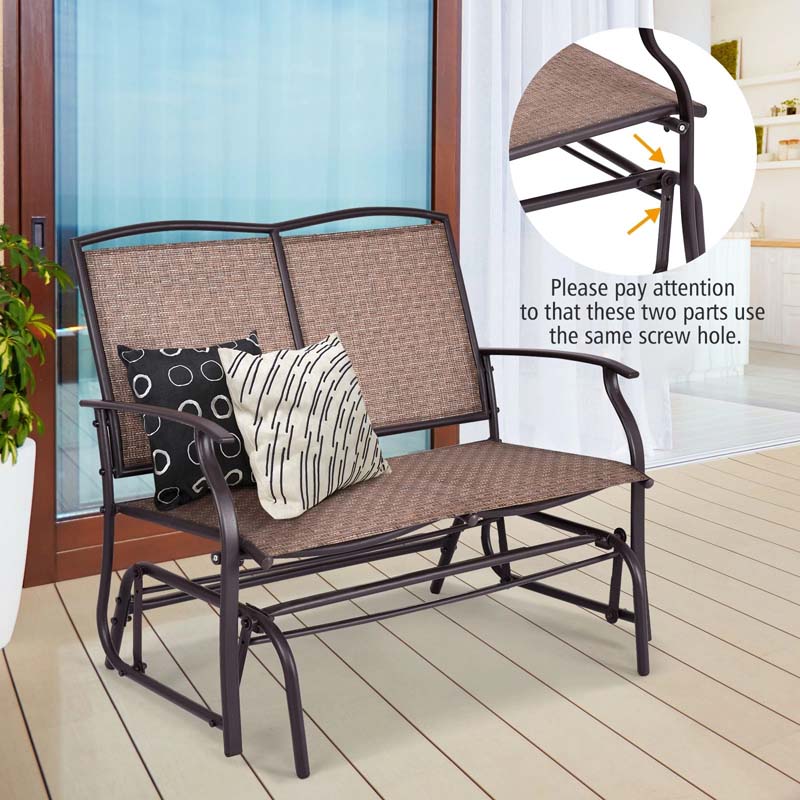 2-Person Outdoor Swing Glider Bench, Steel Frame Patio Double Rocking Loveseat Chair 400LB Capacity w/ Fabric Seat for Porch Backyard Poolside