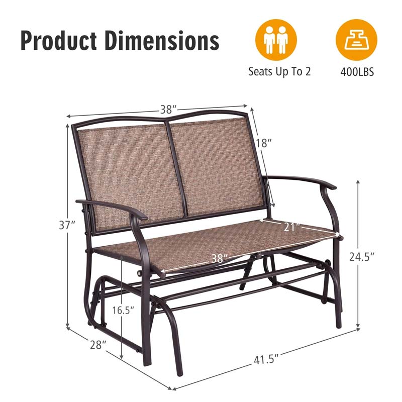 2-Person Outdoor Swing Glider Bench, Steel Frame Patio Double Rocking Loveseat Chair 400LB Capacity w/ Fabric Seat for Porch Backyard Poolside