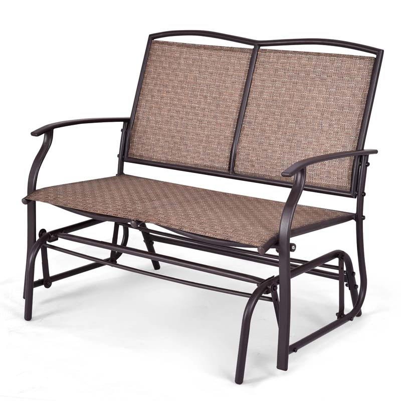 2-Person Outdoor Swing Glider Bench, Steel Frame Patio Double Rocking Loveseat Chair 400LB Capacity w/ Fabric Seat for Porch Backyard Poolside