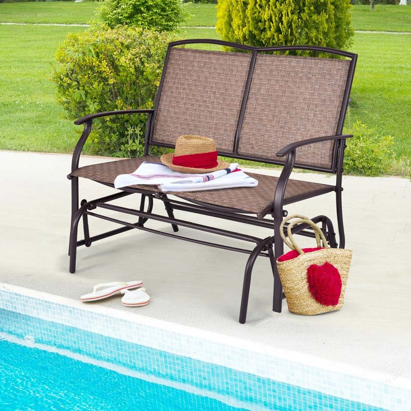 2-Person Outdoor Swing Glider Bench, Steel Frame Patio Double Rocking Loveseat Chair 400LB Capacity w/ Fabric Seat for Porch Backyard Poolside