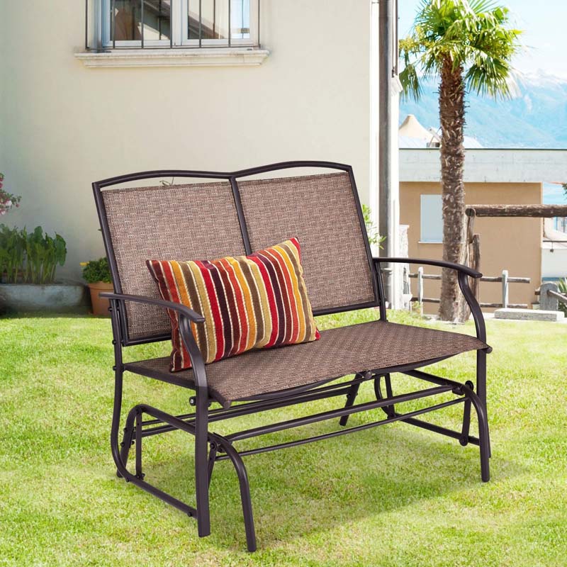 2-Person Outdoor Swing Glider Bench, Steel Frame Patio Double Rocking Loveseat Chair 400LB Capacity w/ Fabric Seat for Porch Backyard Poolside