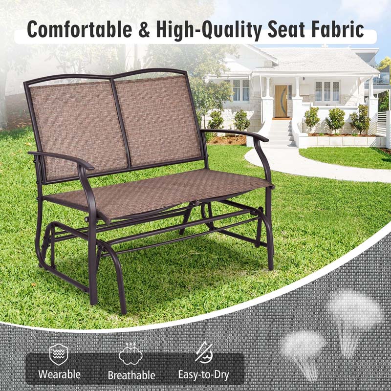 2-Person Outdoor Swing Glider Bench, Steel Frame Patio Double Rocking Loveseat Chair 400LB Capacity w/ Fabric Seat for Porch Backyard Poolside