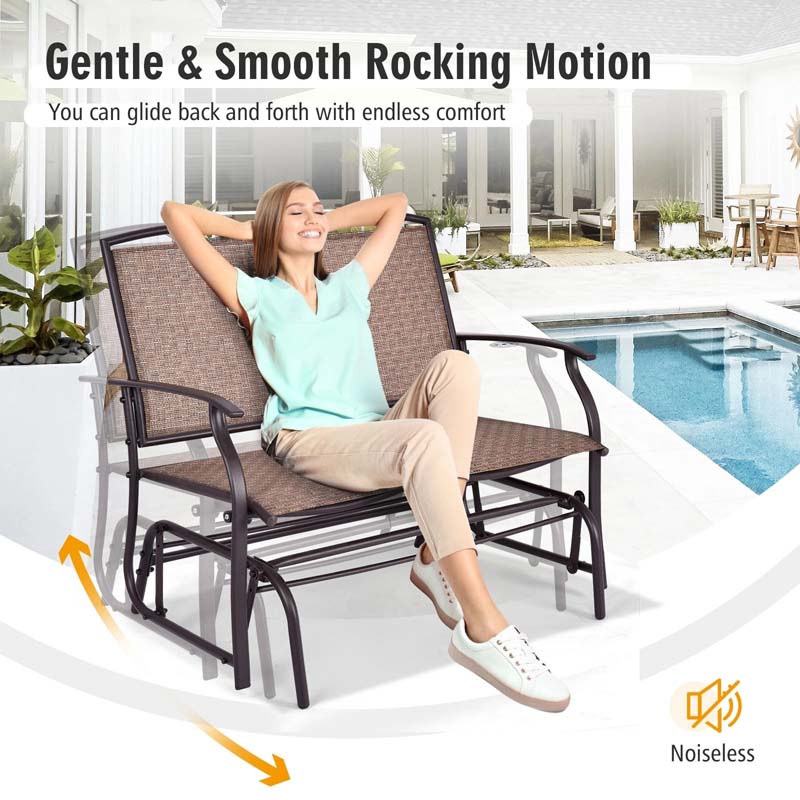 2-Person Outdoor Swing Glider Bench, Steel Frame Patio Double Rocking Loveseat Chair 400LB Capacity w/ Fabric Seat for Porch Backyard Poolside