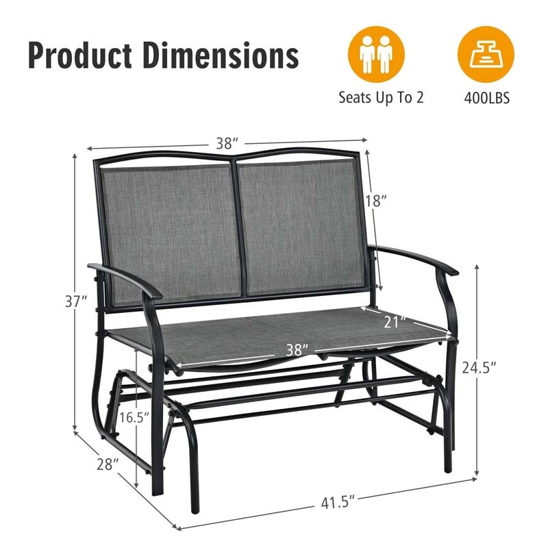 2-Person Outdoor Swing Glider Bench, Steel Frame Patio Double Rocking Loveseat Chair 400LB Capacity w/ Fabric Seat for Porch Backyard Poolside