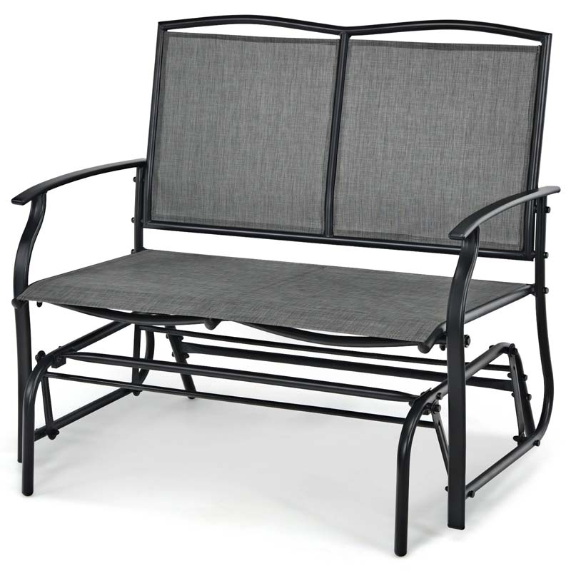 2-Person Outdoor Swing Glider Bench, Steel Frame Patio Double Rocking Loveseat Chair 400LB Capacity w/ Fabric Seat for Porch Backyard Poolside