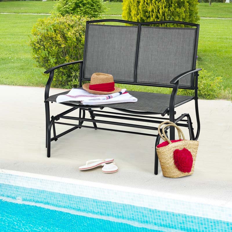 2-Person Outdoor Swing Glider Bench, Steel Frame Patio Double Rocking Loveseat Chair 400LB Capacity w/ Fabric Seat for Porch Backyard Poolside