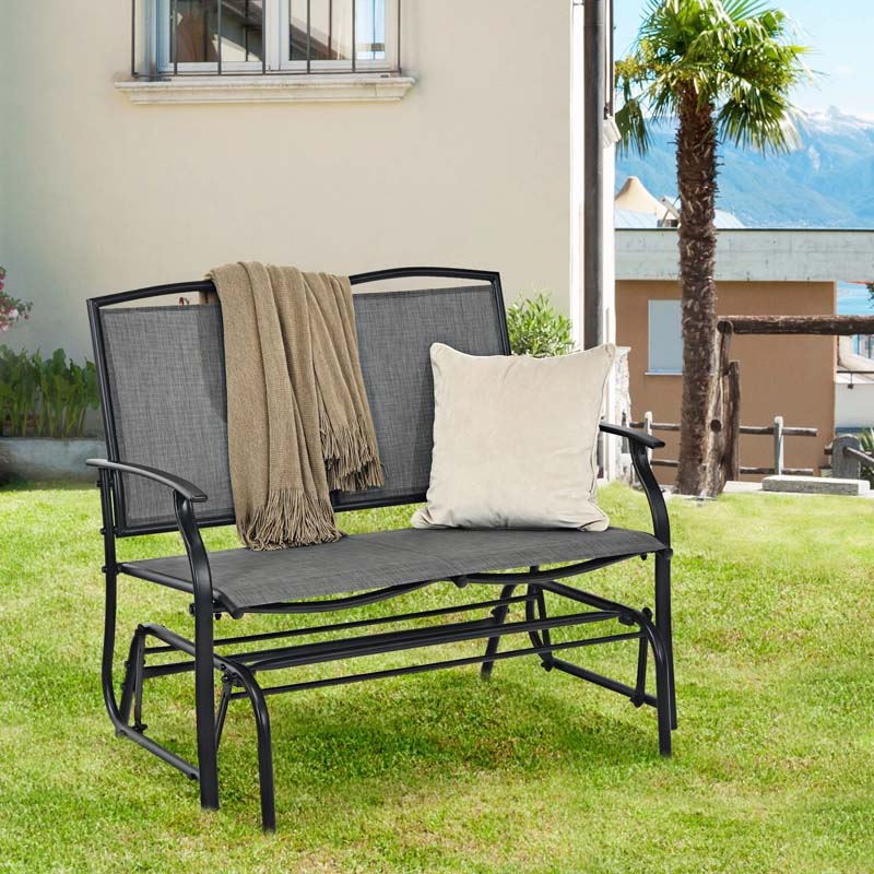 2-Person Outdoor Swing Glider Bench, Steel Frame Patio Double Rocking Loveseat Chair 400LB Capacity w/ Fabric Seat for Porch Backyard Poolside