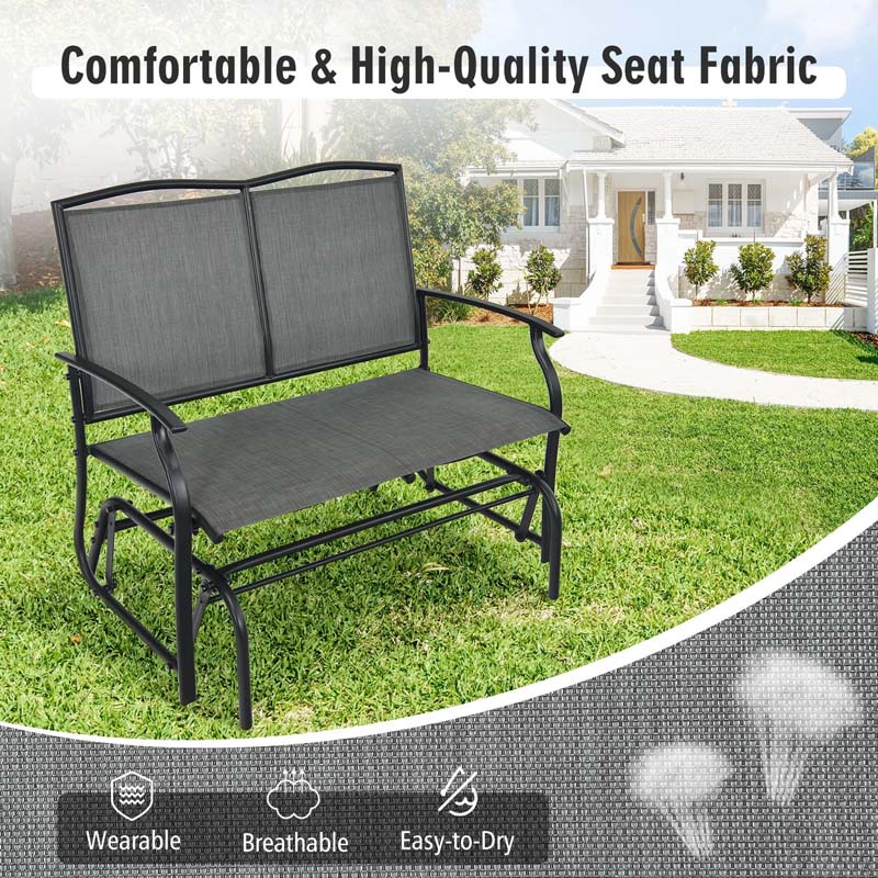 2-Person Outdoor Swing Glider Bench, Steel Frame Patio Double Rocking Loveseat Chair 400LB Capacity w/ Fabric Seat for Porch Backyard Poolside