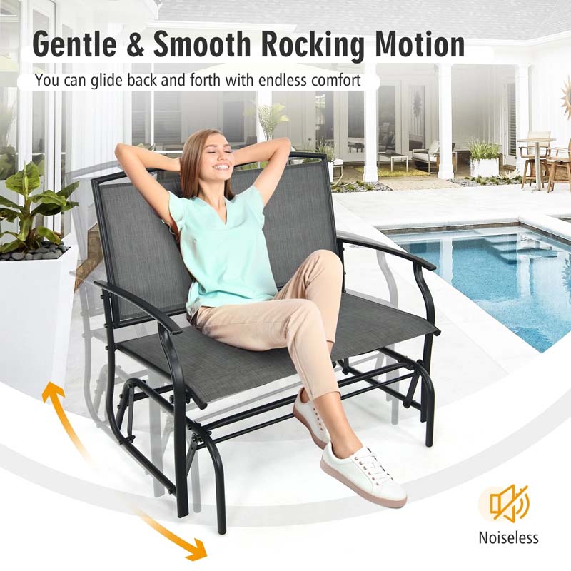 2-Person Outdoor Swing Glider Bench, Steel Frame Patio Double Rocking Loveseat Chair 400LB Capacity w/ Fabric Seat for Porch Backyard Poolside