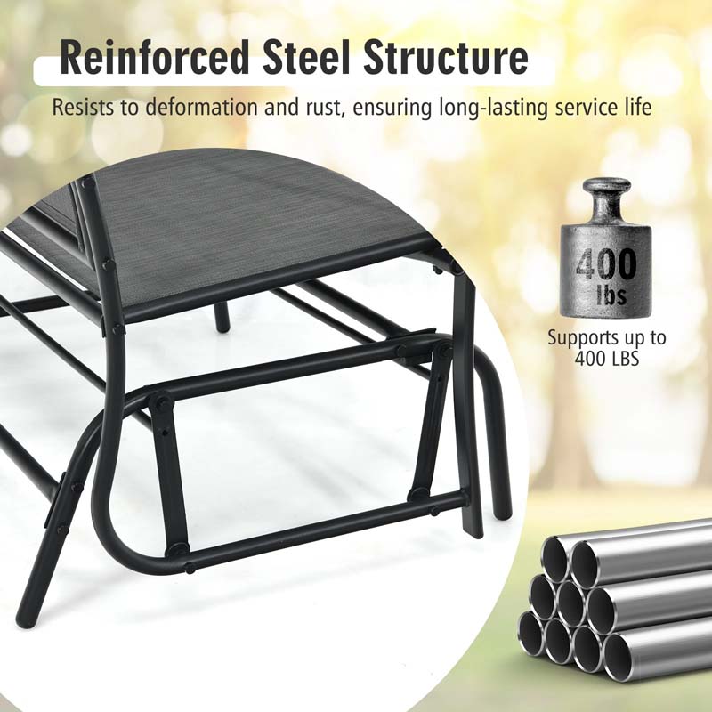 2-Person Outdoor Swing Glider Bench, Steel Frame Patio Double Rocking Loveseat Chair 400LB Capacity w/ Fabric Seat for Porch Backyard Poolside