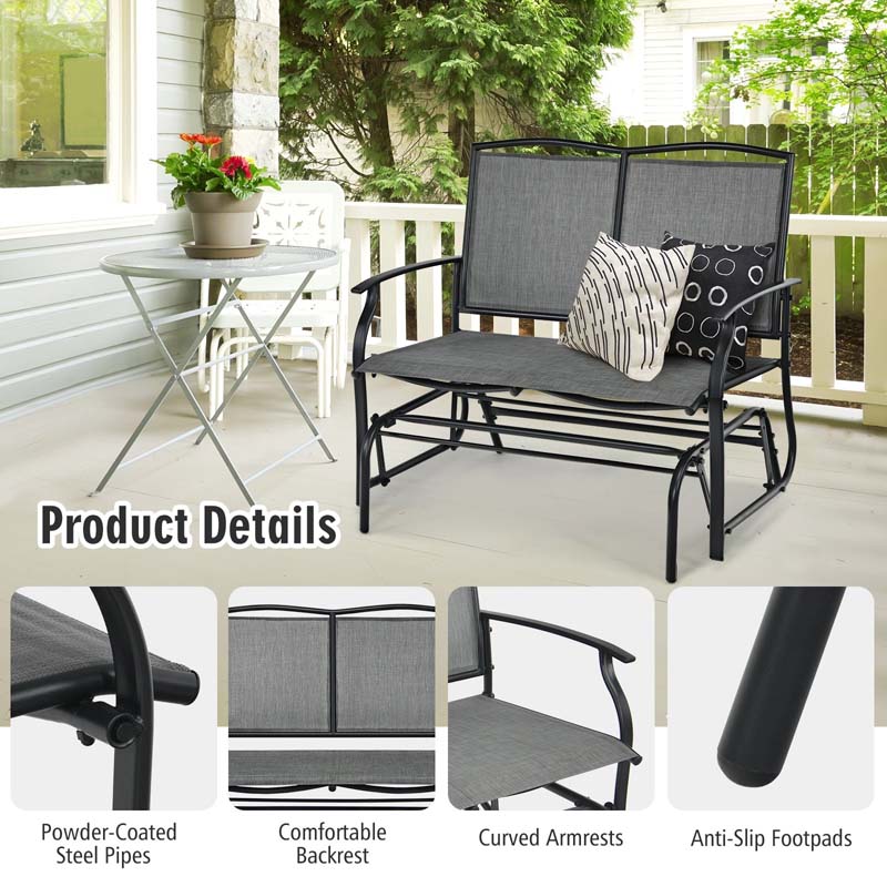 2-Person Outdoor Swing Glider Bench, Steel Frame Patio Double Rocking Loveseat Chair 400LB Capacity w/ Fabric Seat for Porch Backyard Poolside