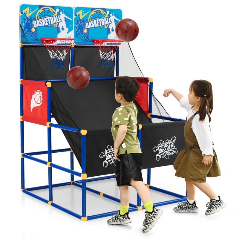 Kids Basketball Arcade Game Toy Set, Dual Shot Basketball Game for 2 Players with 4 Balls & Inflation Pump