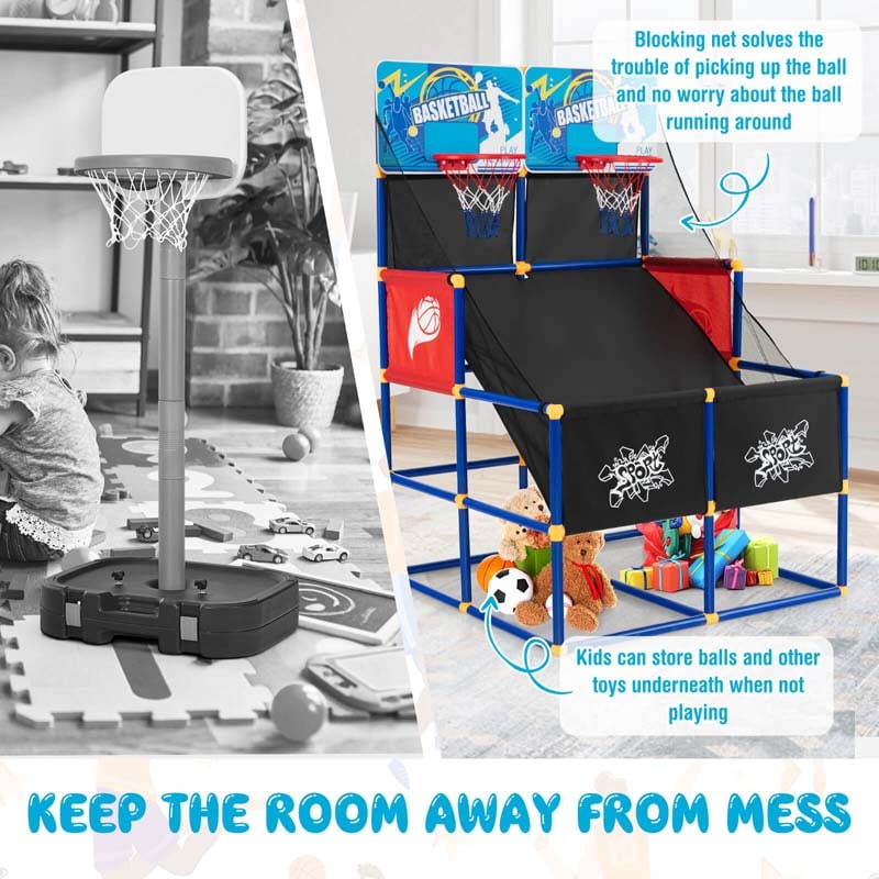2 Player Basketball Arcade Game, Indoor Outdoor Dual Shot Basketball Hoop Game with 4 Balls & Ball Pump for Kids Ages 3+