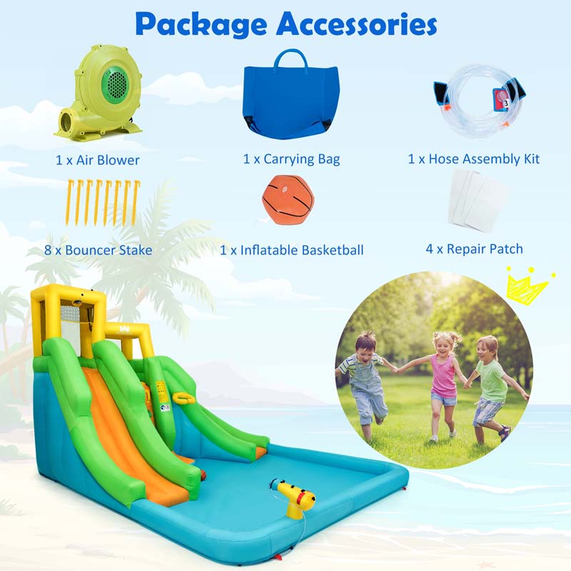 6-in-1 Inflatable Water Slide with 480W Blower, Kids Dual Slide Bounce House Water Park with Splash Pool & Climbing Wall for Backyard Party Gifts