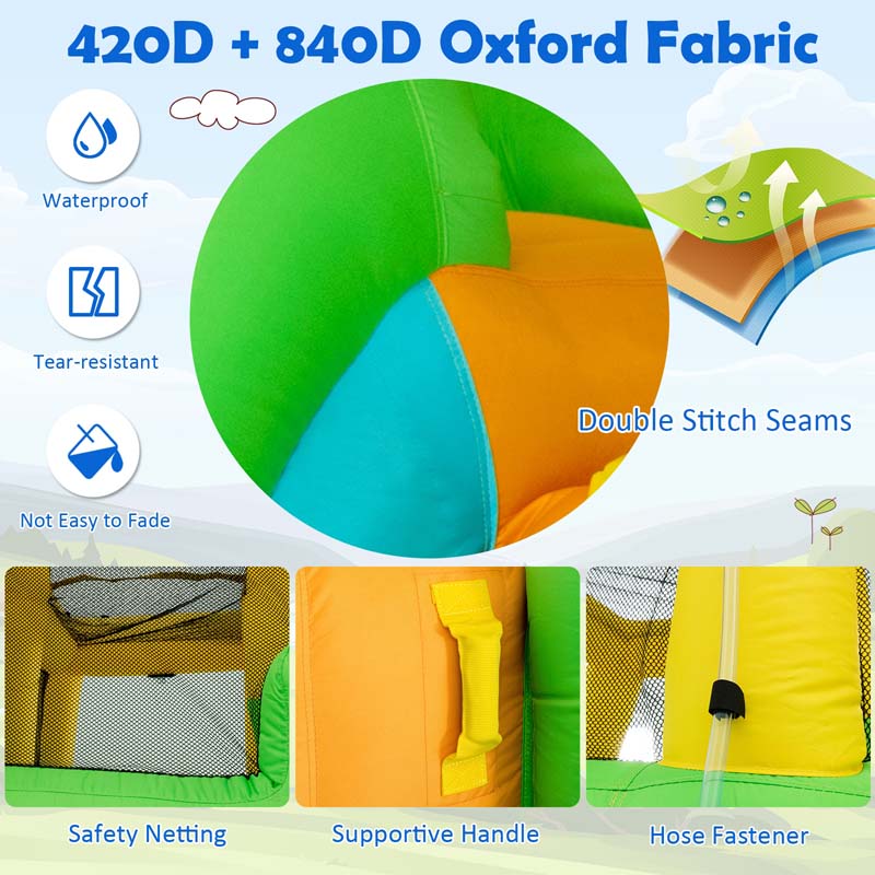 6-in-1 Inflatable Water Slide with 480W Blower, Kids Dual Slide Bounce House Water Park with Splash Pool & Climbing Wall for Backyard Party Gifts
