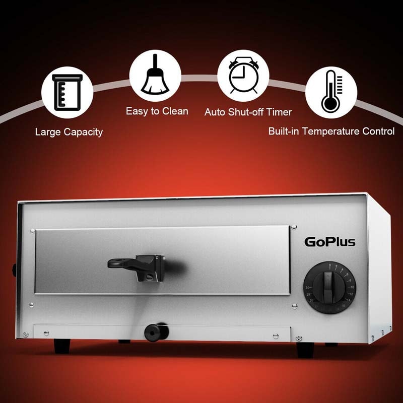 12" Commercial Pizza Oven Countertop, Stainless Steel Electric Pizza Maker & Baker, Snack Oven