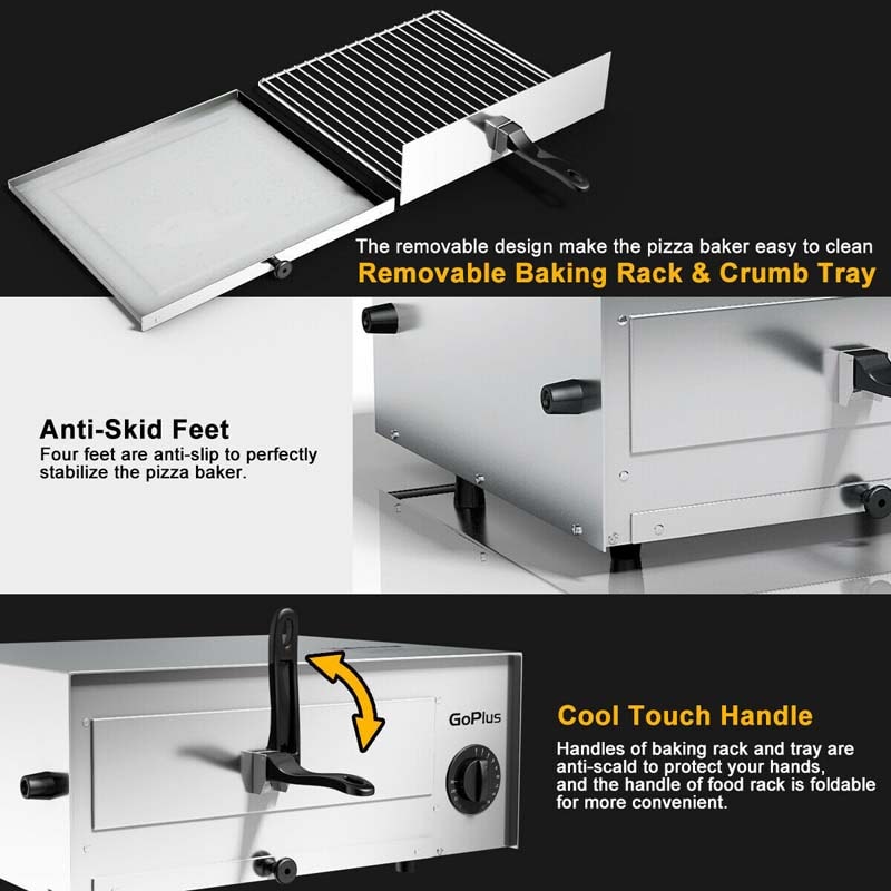 12" Commercial Pizza Oven Countertop, Stainless Steel Electric Pizza Maker & Baker, Snack Oven
