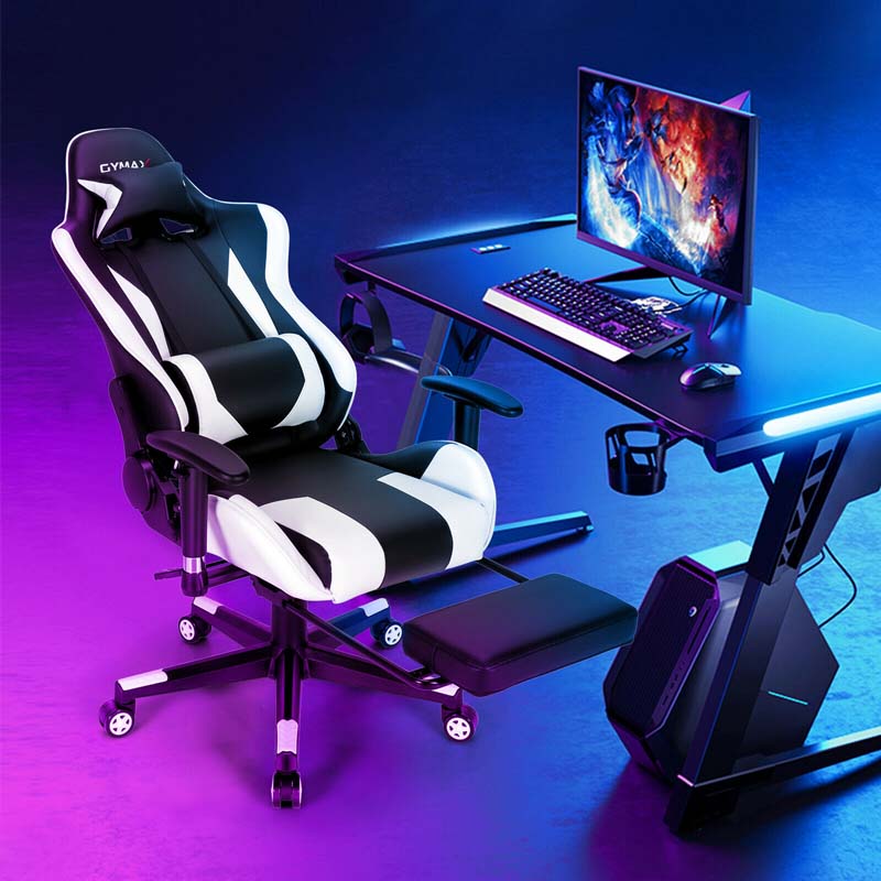 Massage Gaming Chair Recliner, High Back Ergonomic Gamer Racing Chair Adjustable Computer Chair Office Chair with Footrest, Headrest & Lumbar Support