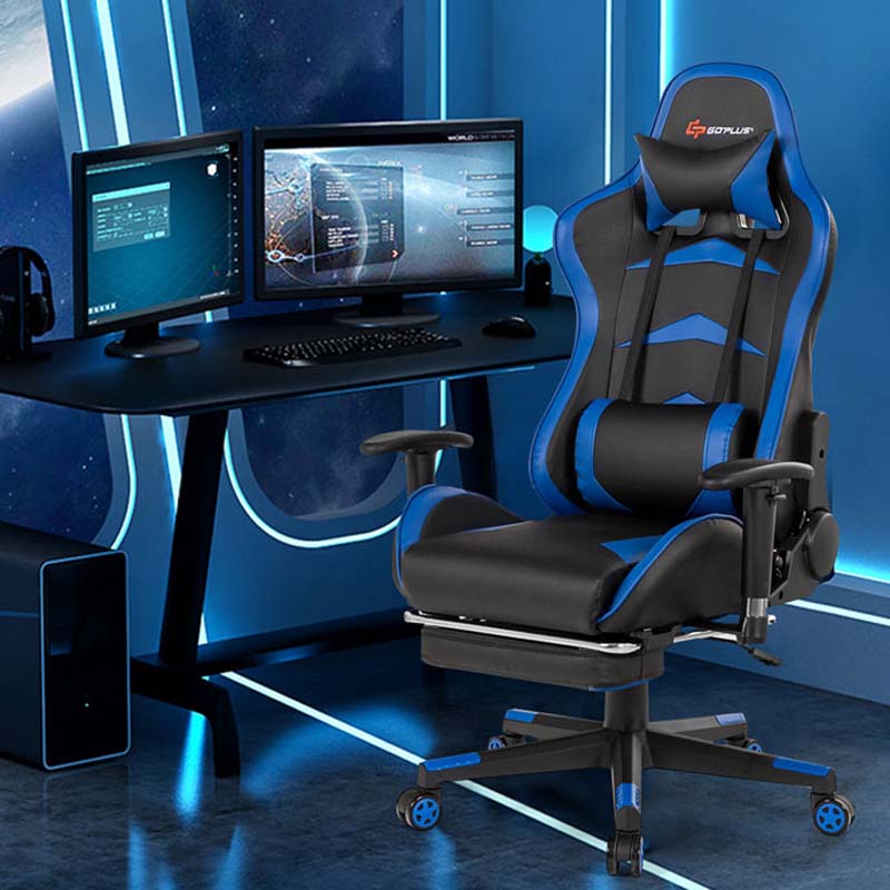 Gaming Chair, Height Adjustable Swivel Rolling Chair with Headrest Footrest  and Massage Lumbar Support, PU High Back Ergonomic PC Chair for Office or