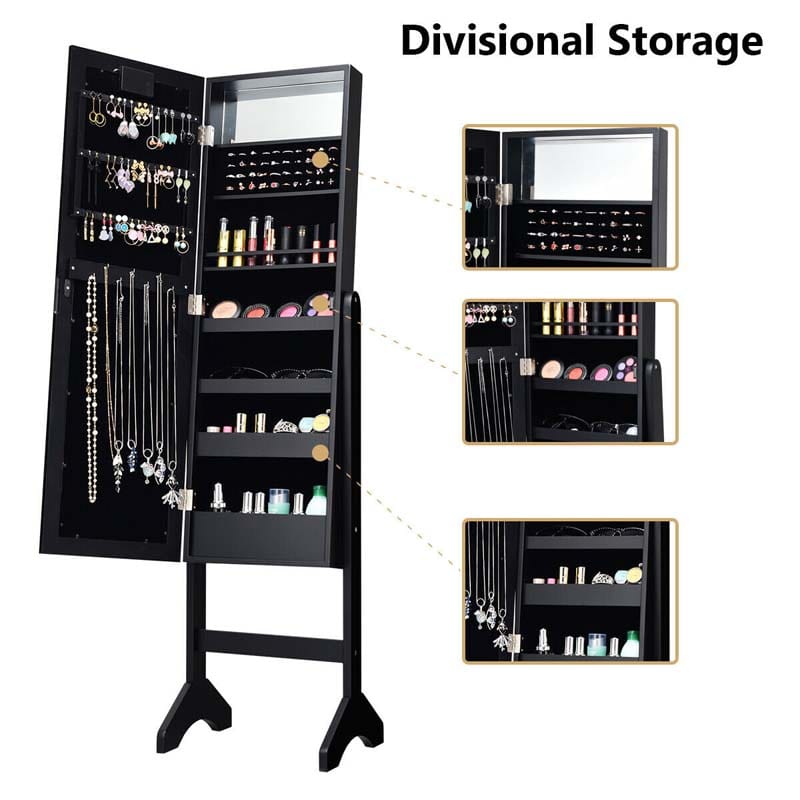 18 LED Standing Jewelry Armoire with Full Length Mirror & 16 Lipstick Holders, Large Jewelry Cabinet Organizer Inside Makeup Mirror for Bedroom