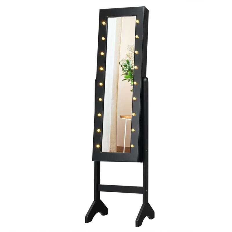 18 LED Standing Jewelry Armoire with Full Length Mirror & 16 Lipstick Holders, Large Jewelry Cabinet Organizer Inside Makeup Mirror for Bedroom