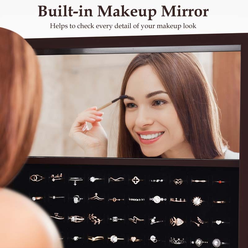 18 LED Standing Jewelry Armoire with Full Length Mirror & 16 Lipstick Holders, Large Jewelry Cabinet Organizer Inside Makeup Mirror for Bedroom