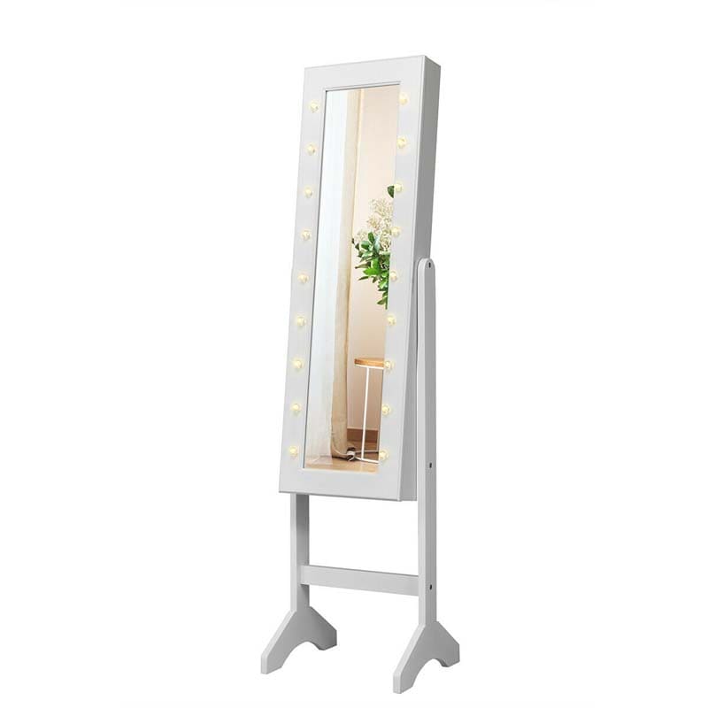 18 LED Standing Jewelry Armoire with Full Length Mirror & 16 Lipstick Holders, Large Jewelry Cabinet Organizer Inside Makeup Mirror for Bedroom