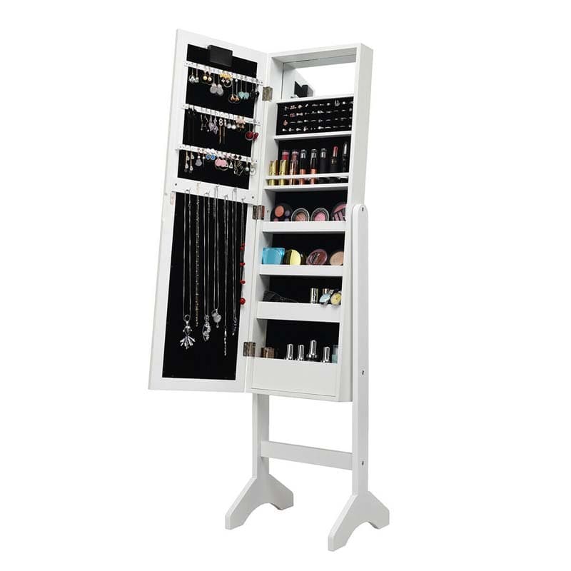 18 LED Standing Jewelry Armoire with Full Length Mirror & 16 Lipstick Holders, Large Jewelry Cabinet Organizer Inside Makeup Mirror for Bedroom