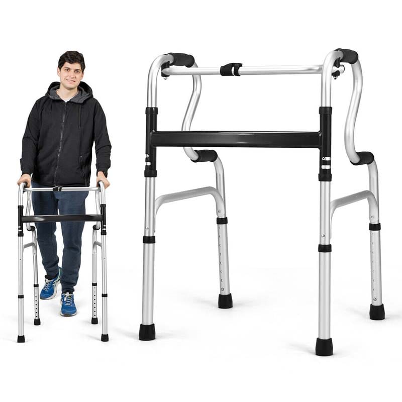 3-in-1 Stand-Assist Folding Walker, 400lbs Heavy Duty Walking Mobility Aid, Height Adjustable Narrow Drive Walker