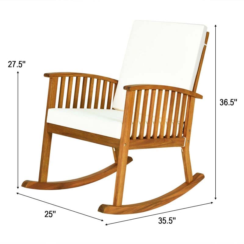 Acacia Wood Outdoor Rocking Chair, Wooden Porch Rocker with Detachable Washable Cushions for Patio Backyard Poolside & Indoor Use