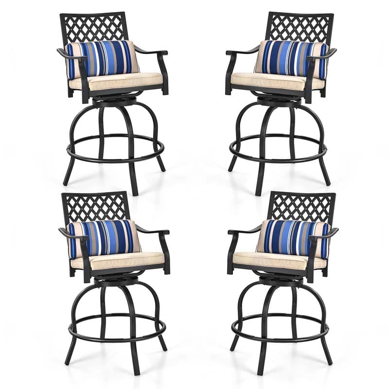 2/4 Pieces Outdoor Swivel Metal Bar Stools with Soft Cushions & Backrest, Steel Frame Patio Bar Height Chairs for Backyard, Poolside