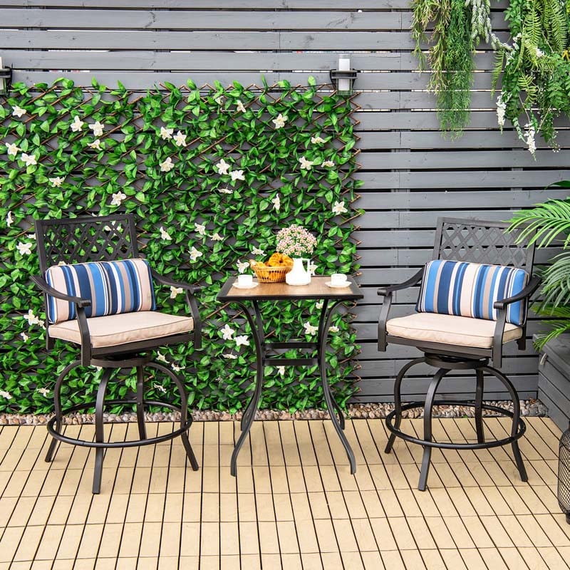 2/4 Pieces Outdoor Swivel Metal Bar Stools with Soft Cushions & Backrest, Steel Frame Patio Bar Height Chairs for Backyard, Poolside