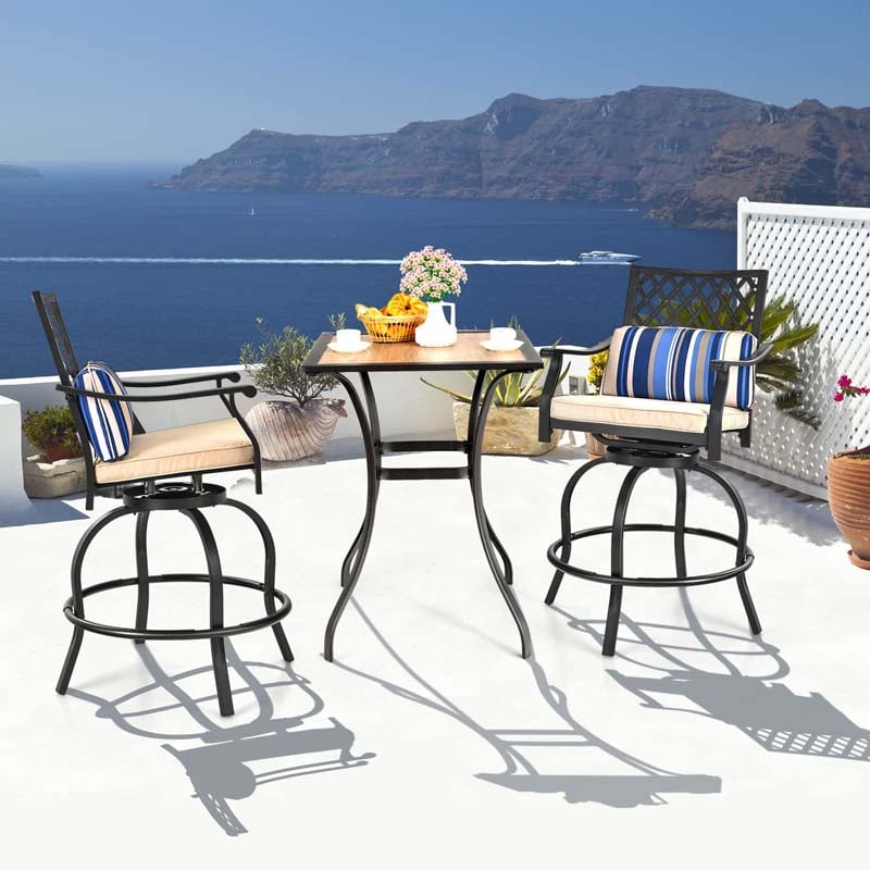 2/4 Pieces Outdoor Swivel Metal Bar Stools with Soft Cushions & Backrest, Steel Frame Patio Bar Height Chairs for Backyard, Poolside