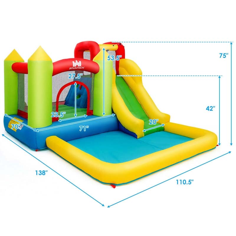 5-in-1 Kids Inflatable Water Slide Bounce House Water Park with 480W Air Blower, Trampoline, Large Splash Pool & Climbing Wall for Backyard Fun